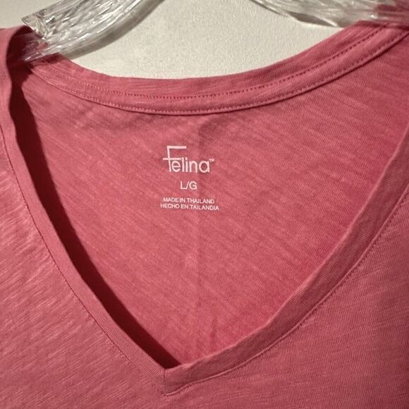 Felina Pink V-Neck Short Sleeve Tshirt - Size Large - Picture 2 of 3